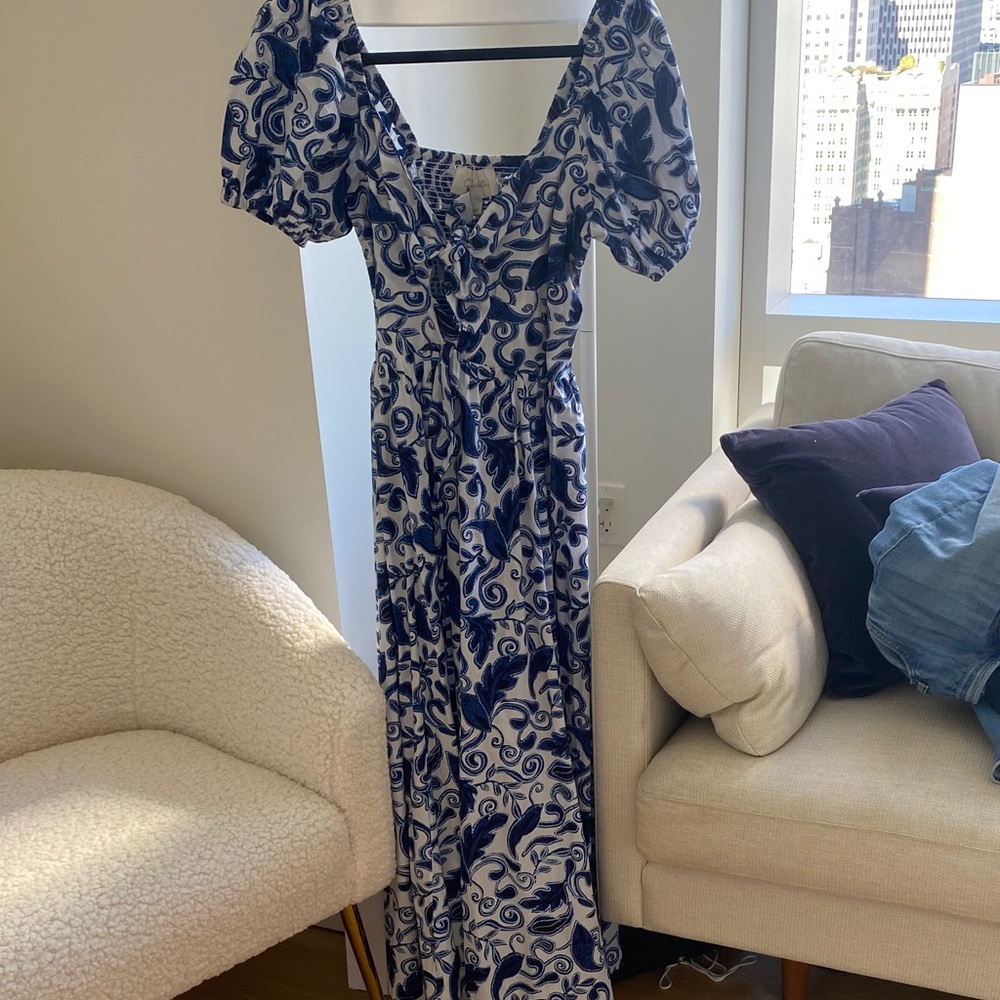 Cleobella Elegant Blue and White Floral Dress